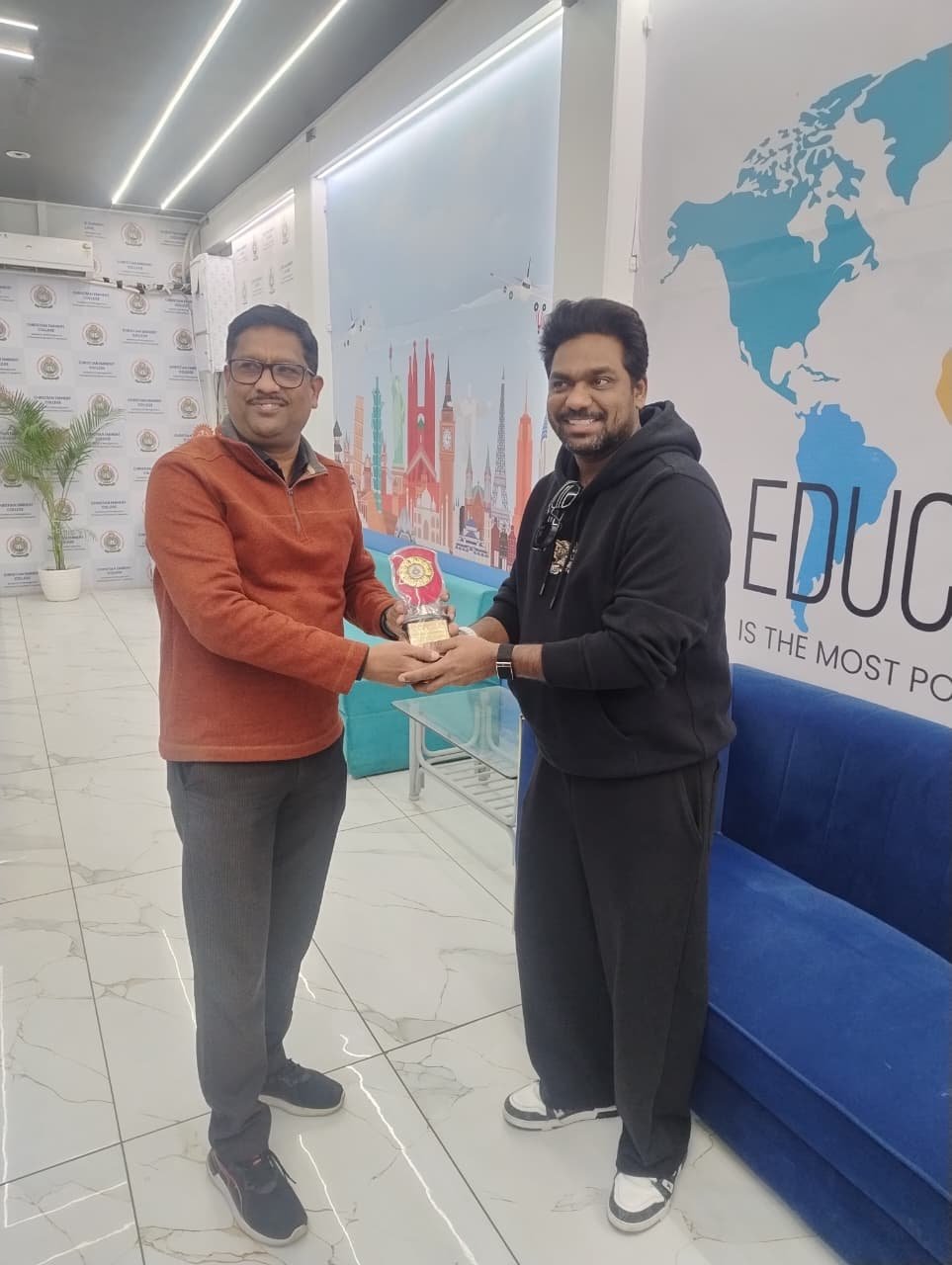 Zakir Khan meets his college faculty christianeminent college indore.